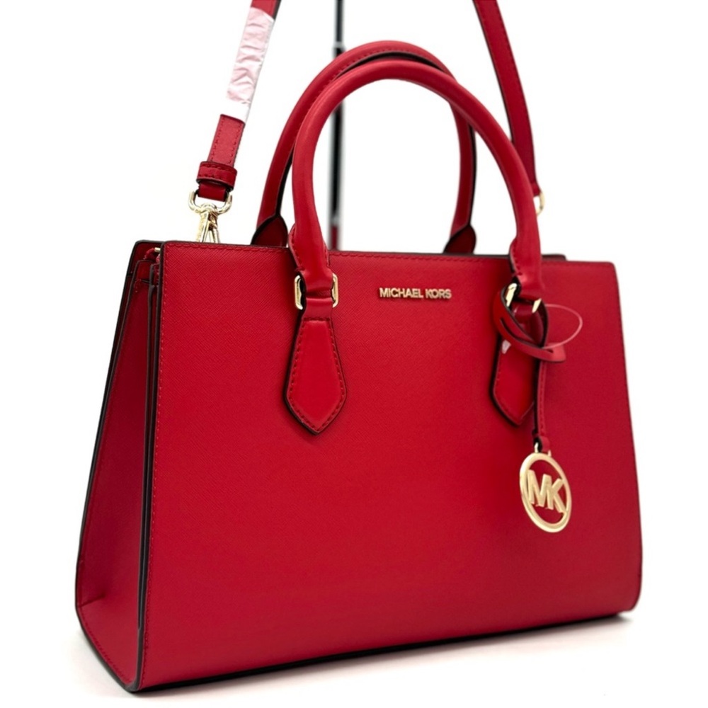 Michael Kors Sheila Medium Signature CZ Logo Satchel Crossbody Bag Bright Red - Picture 3 of 12